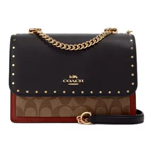 COACH Klare 21 Rivet-Embellished Chain Leather Pleated Crossbody Bag for Women in Black and Brown