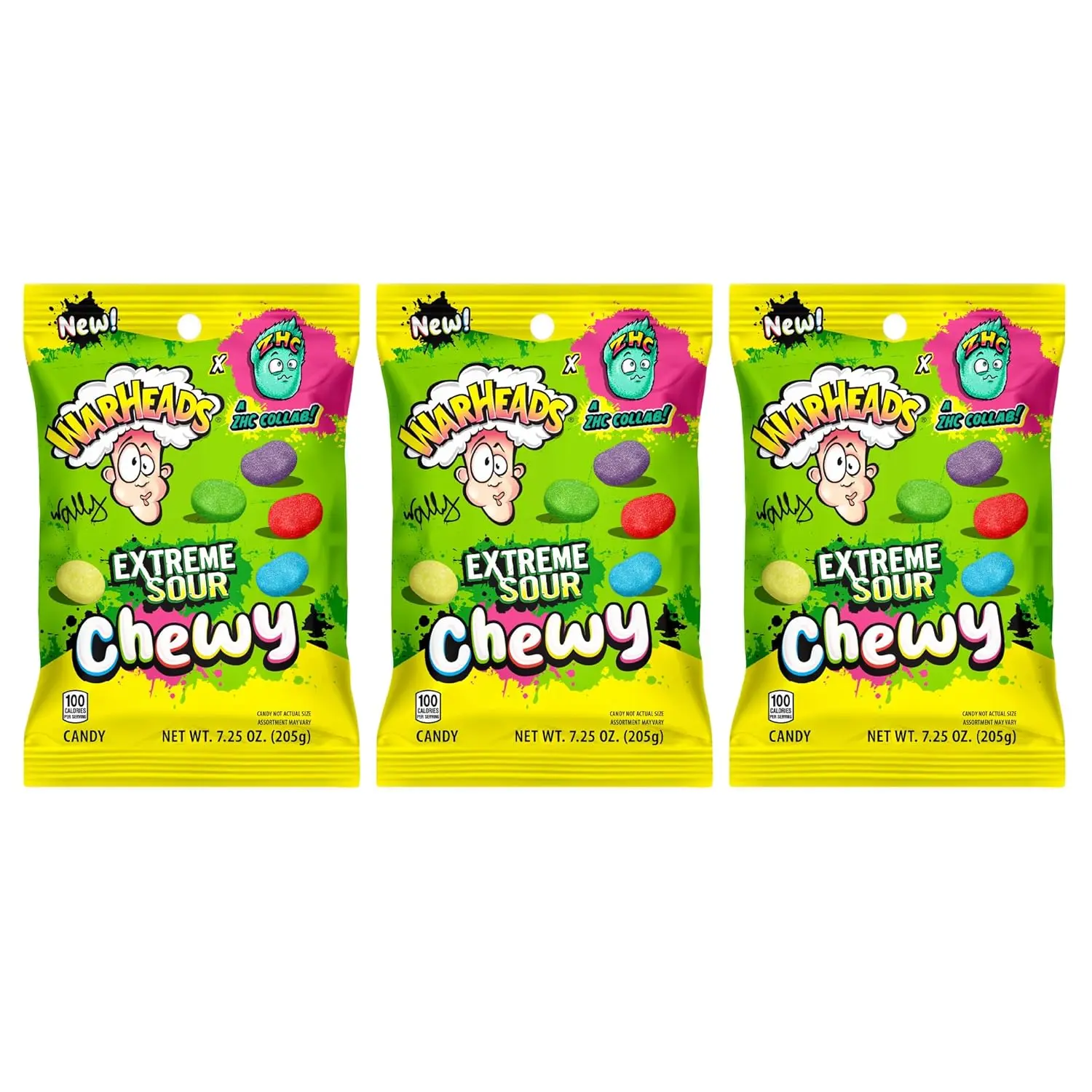 WARHEADS Extreme Sour Chewy Candy ZHC Collaboration 3 Pack, Assorted Fruity Flavors, Soft & Chewy Candy, Limited Edition Collectible Treat, Fun Snack Gift Pack