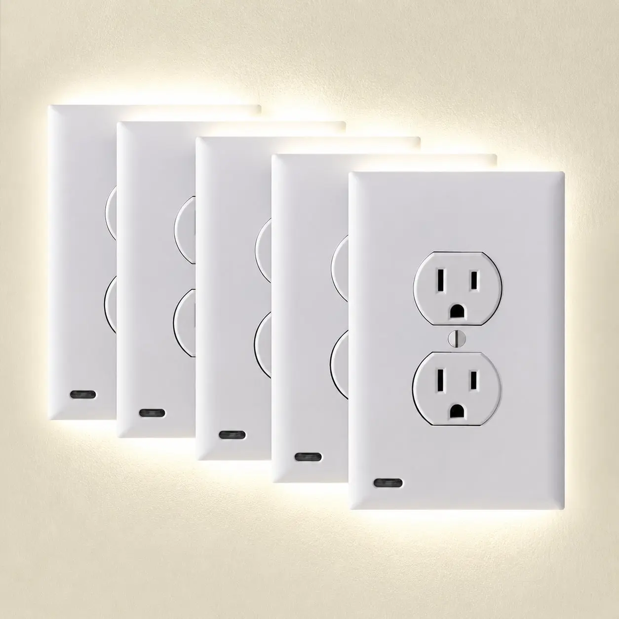 5-Pack Outlet Cover with Built-In LED Top/Bottom Night Light - 2 Styles 5-Pack Outlet Cover with Built-In LED Top/Bottom Night Light - 2 Styles