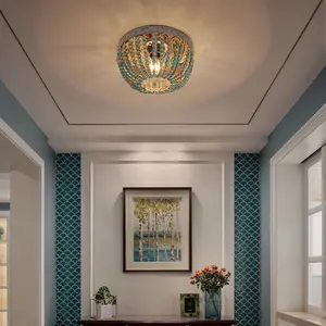 2024 Wood Beaded Chandelier - Sleek Flush Mount Design for Seamless Ceiling Installation, Rustic Charm with th to Any Room (Bedroom, Nursery, Girls Room, Hallway, Entryway, Passway, Dining Room)