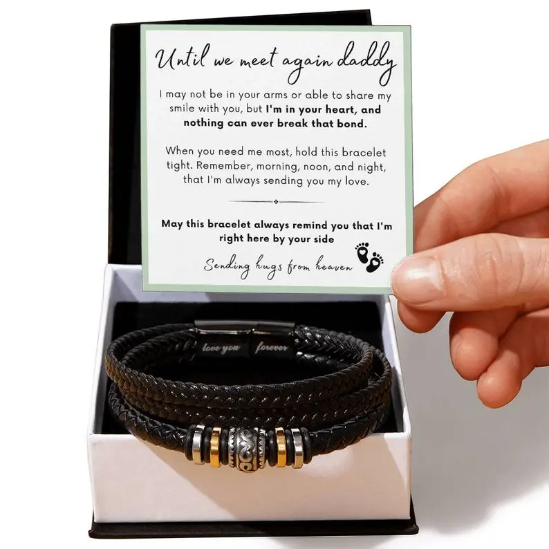 Baby Memorial Gift For Dad, Miscarriage Gifts, Child Loss Bracelet, Meaning Bracelet for Dad, Love You Forever, Men's Jewelry Magnetic Clasp Vegan Leather Stainless Steel Anniversaries