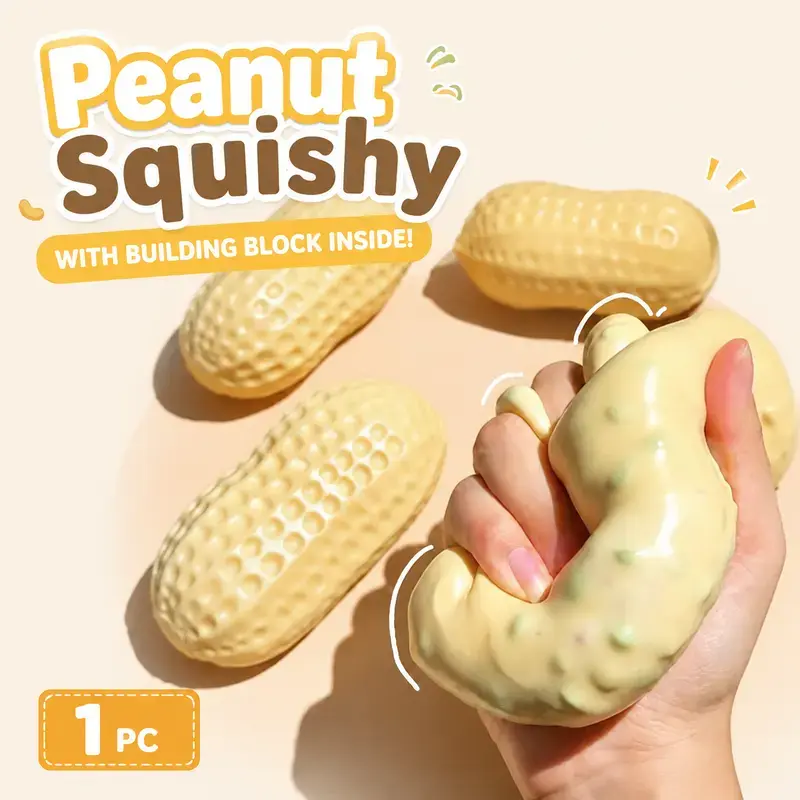 Crunchy Sound Peanut Squishy Toy Soft Squeeze Fidget Toy Funny Sensory Hobby Play Toy Portable Stress Relief Decompression Toy Cute Peanut Desk Relax Toy Ideal Gift For Teens Adults Party Leisure Entertainment