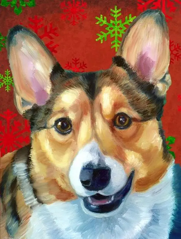 Corgi Red Snowflakes Holiday Christmas Flag Garden Size