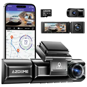 Fathers day gift AZDOME M550 3 Channel Dash Cam, Front Rear and Inside 3 Cameras, Built-in WiFi & GPS, Free 64GB Card 24H park monitor 3-Lens Dash Cam with Loop Recording Wide Angle HD Car 3-Channel WiFi Car Camera