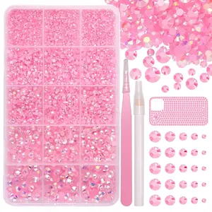 16000 Pcs Resin Rhinestones for Crafting, Flatback Light Pink Gems Jelly Rhinestones, Mixed Sizes Pink Bedazzling Crystal with Pickup Tool for DIY Crafts Clothing Tumblers Mugs Shoes Fabric Nail Art
