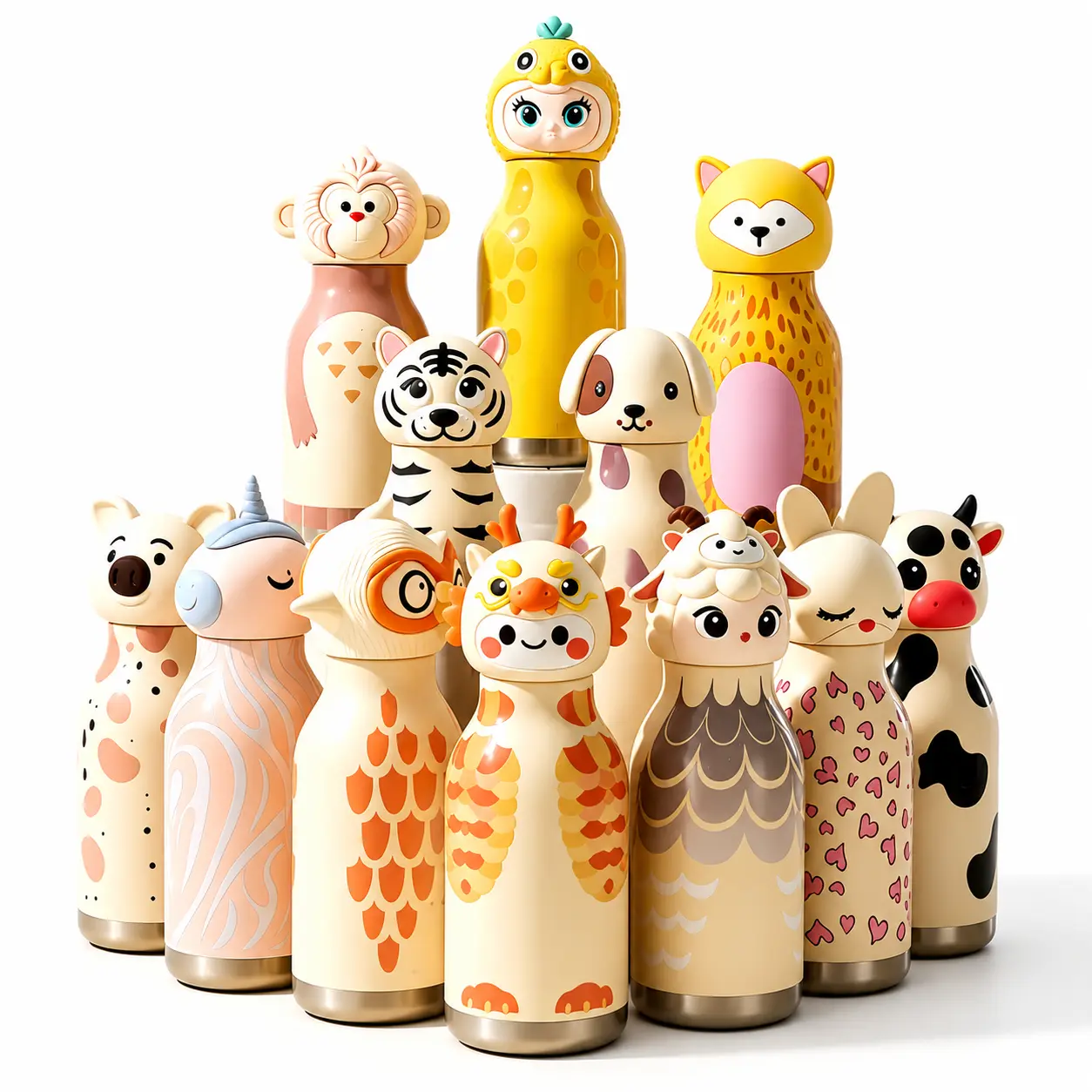 15.2oz (450ml) BPA-Free Food-Grade Lightweight Vacuum Insulated Water Straw Bottle, 12 Chinese Zodiac Animal Lid Styles, Cute Cartoon Tumbler for Home, Travel, Birthday Gifts (13-24 Hours Insulation)