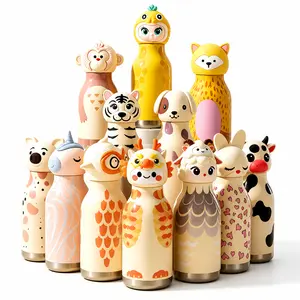 15.2oz (450ml) BPA-Free Food-Grade Lightweight Vacuum Insulated Water Straw Bottle, 12 Chinese Zodiac Animal Lid Styles, Cute Cartoon Tumbler for Home, Travel, Birthday Gifts (13-24 Hours Insulation)