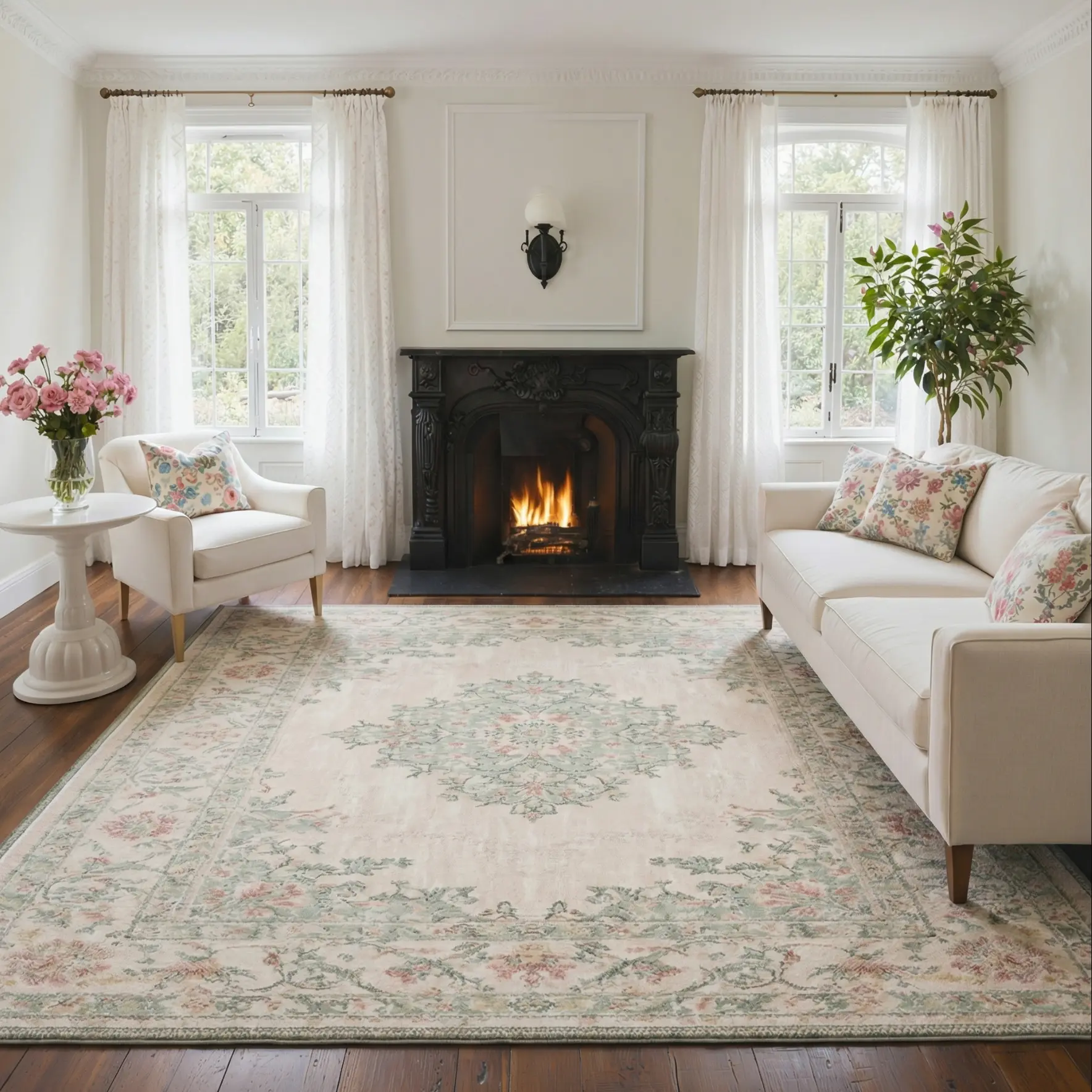 【Back To School】GENIMO Machine Washable Rugs, Non Slip Low Pile Lightweight Area Rugs for Living Room Bedroom Dining Room, Vintage Rugs Chenille Print Rug