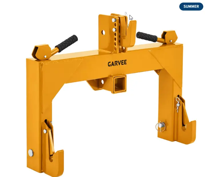 Heavy-Duty Category 1 3-Point Quick Hitch for Tractor, 3000 lbs Lift Capacity with Built-In 2" Receiver, 5-Level Bolt-On Adjustable Top Hook Tractor Attachment, No Bushing Required, Yellow Finish (24" x 24")