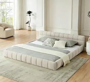 King Size Chenille Upholstered Platform Bed Frame - Thick Fabric Headboard, Solid Construction, No Box Spring Needed, King Size Bed Frame