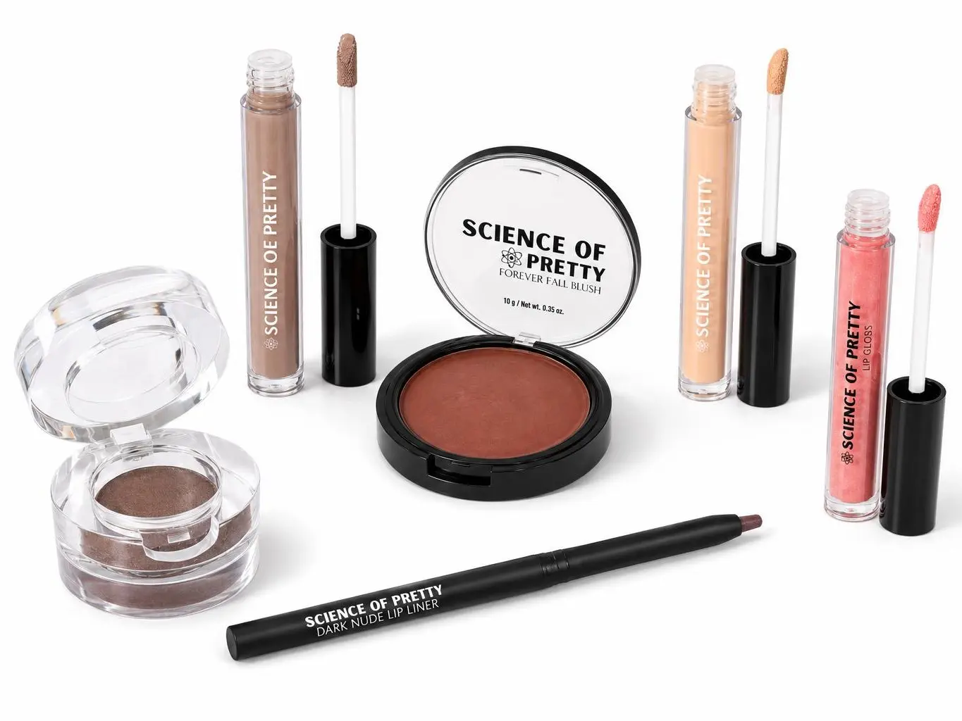 Resting Beach Face Bundle | Science of Pretty | Warm Concealer, Cool Contour, Dark Nude Lip Liner, Clearly my Dear Gloss, Fall Forever Blush, Bronze Cream Shadow