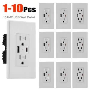 1-10Pcs USB Charger Wall Outlet 15 Amp Duplex Tamper Resistant Receptacle Plug with Type A & Type C Dual USB Ports Wall Plate Included White