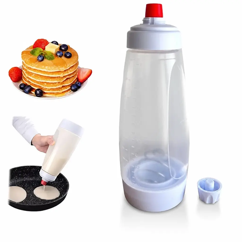 Practical Pancake Batter Dispenser & Shaker Mixer with BlenderBall, 4.5 Cups Food-Safe Silicone-Plastic Kitchen Utensil, Easy-Pour Spout, Reusable for Spring Breakfast Baking Drizzler Tool