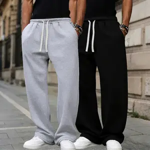 Men's 2-Pack Solid Color Loose Fit Straight Leg Grey Sweat Pants - Drawstring Waistband, Spring & Fall Workout, Outdoor Loungewear