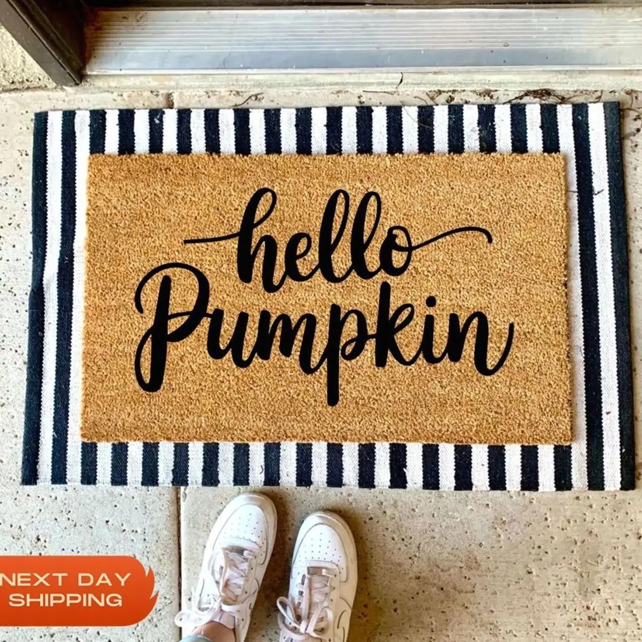 Hello Pumpkin Coir Doormat, Fall Decor, Personalized Welcome Mat