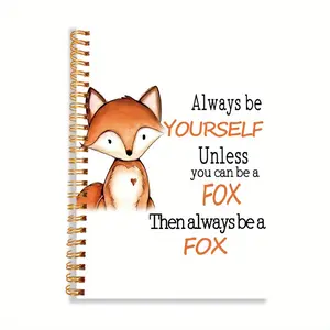 1pc White Background Creative Theme Animal Fox BE YOURSELF Spiral Notebook Journal Perfect Gifts Writing Notebook Diary NoteBook Bible Verse Office Stationery Supplies Birthday Christmas Gift 5.5x8.3in with 50 Pages