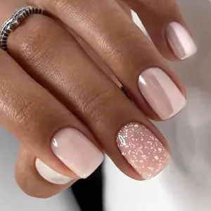 Short Square Fake Nail, 24pcs/set Glitter Press on Nails with Nail File & Tape & Stick, Reusable Fake Nails for Party Wedding Events
