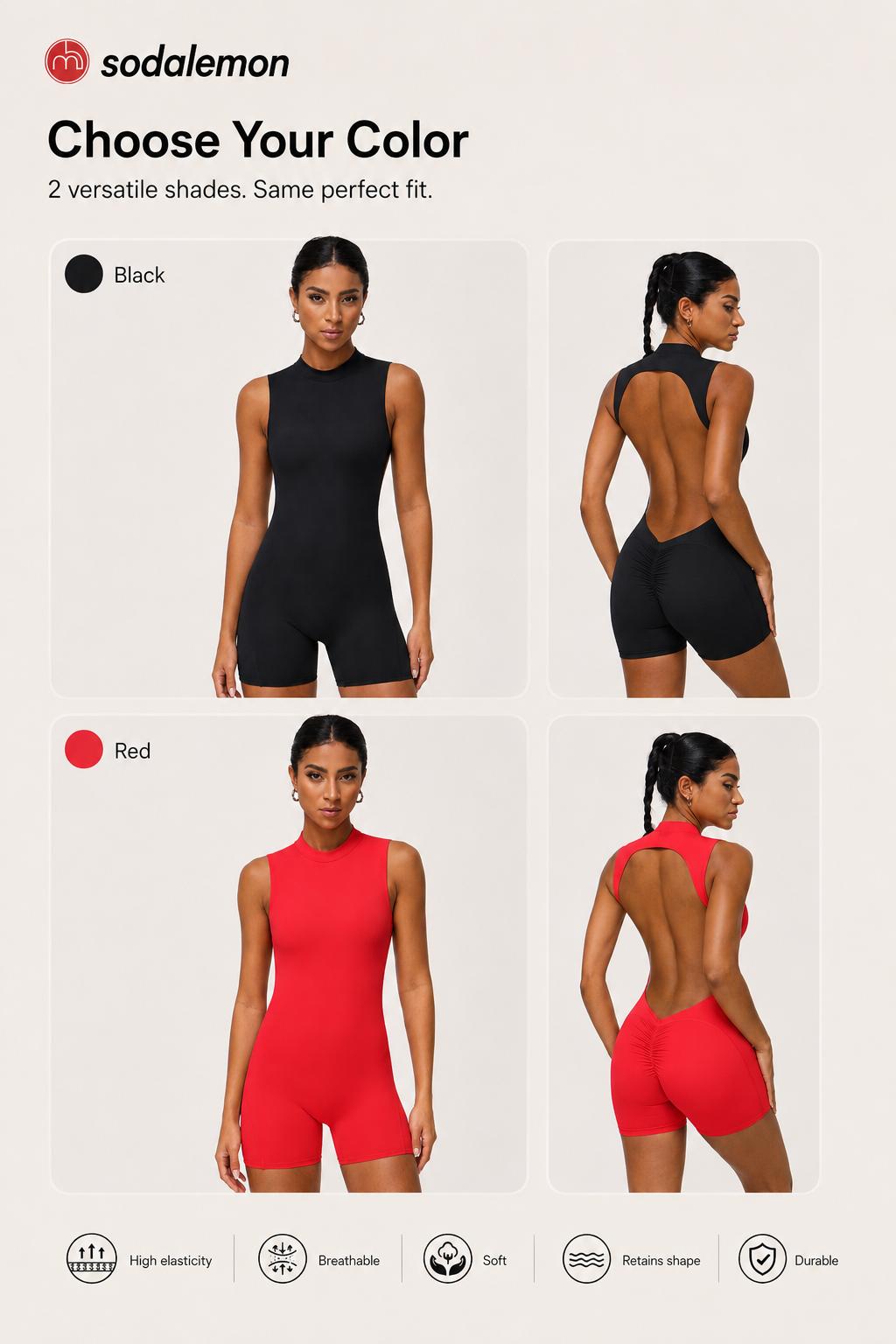 Women's Solid Color Tight-Fitting Jumpsuit, Half Zip Sleeveless Backless Design, High Stretch Yoga Fitness Jumpsuit,back to school,back to school haul