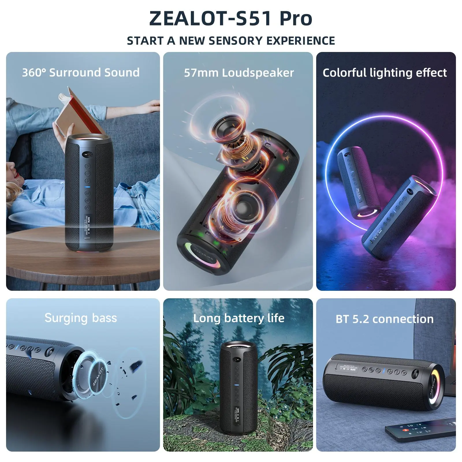 ZEALOT S51Pro Wireless Speaker, 40W Portable Wireless Speaker