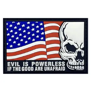 Evil is Powerless If Good is Unafraid USA Flag Skull Patch [PVC Rubber - "Hook" Fastener - MTY1]