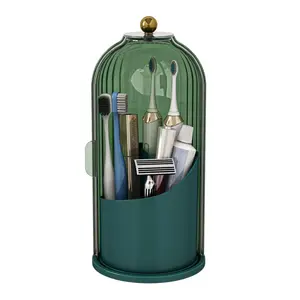 Dustproof Toothbrush Holders with Cover, Rotating Electric Toothbrush and Toothpaste Holder for Bathroom Countertop, 3 Slots Makeup Brushes Organizer,vanity organizer,tooth brush holder for bathroom,toothbrush case,makeup organizer,tooth brush holder