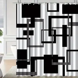 Geometric Pattern Printed Shower Curtain, High-End Elegant And Convenient Installation Bathroom Curtain, Suitable for Home Decoration, with 12 Hooks Polyester Fabric Bathtub Curtain, Bathroom Partition, Room Decoration