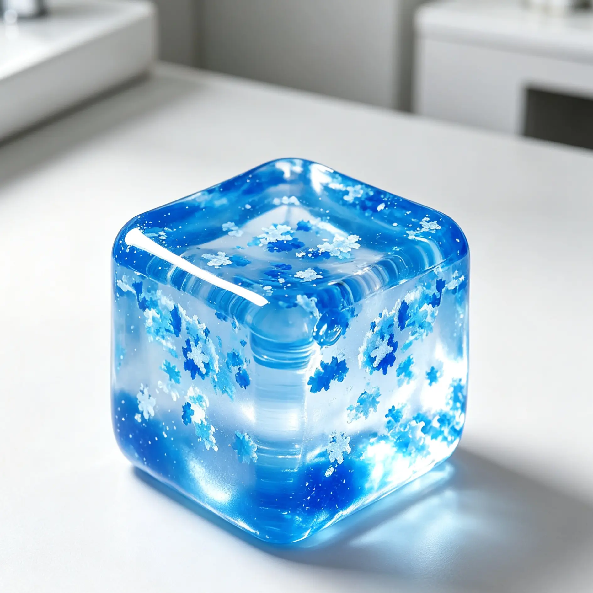 Slow Rise Snowflake Square Ice Cube Squishy Toy - Non-Toxic Unisex Kawaii Relaxing ASMR Calming Sensory Fidget Toy for Anxiety Relief, Office Decompression, Above 3 Yrs, Holiday Gifting