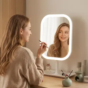 LED Light Mirror, USB Rechargeable Foldable Lighted Mirror with 3-color Light, Portable Travel Touch Control Makeup Mirror, Home Decor
