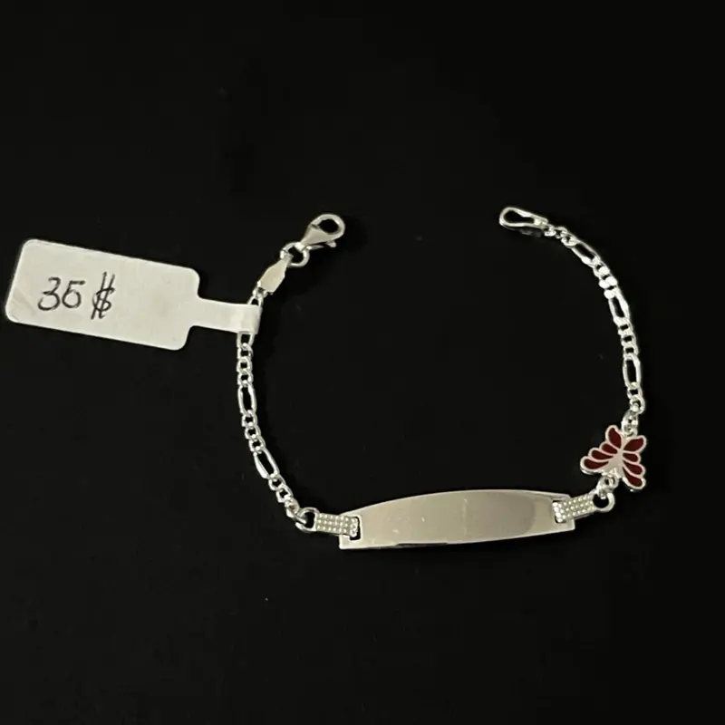 Esclava fígaro  con plaquita de plata 925 con dije de mariposa - 5.5 inch