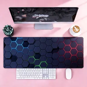 Mouse Pad - Cyber Hex Grid Extended Abstract Geometric Desk Mat, Stitched Edges & Non-Slip Base for Office & Gaming tiktokshopspringglowup