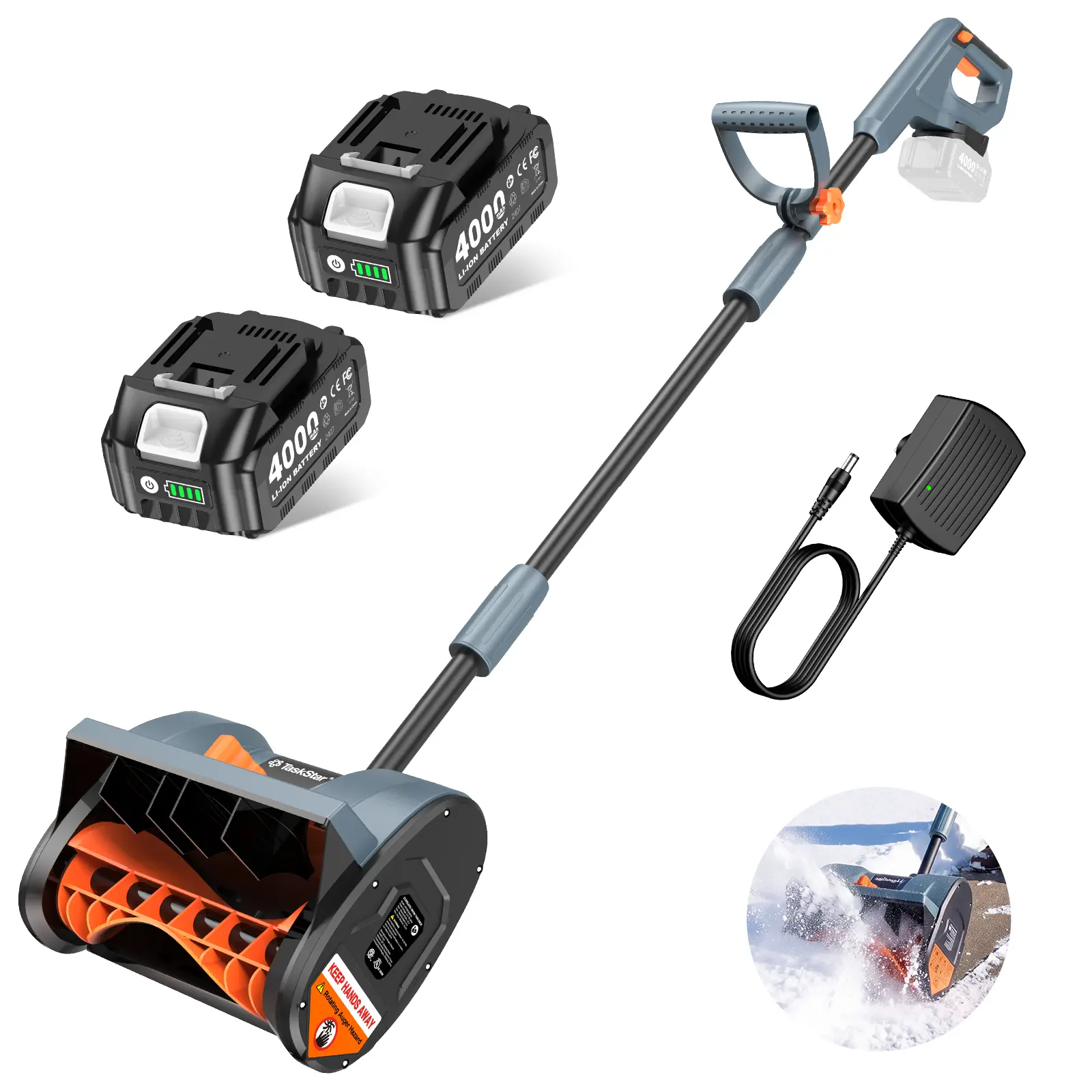 TaskStar Cordless Snow Blower - 40V 16" & 21V 12" Width Options, 2x4.0Ah Batteries, 16.5Ft Long Throw, 60° Angle Adjustment Handle, 6" Cleaning Depth, 10 lbs Lightweight & Convenient Electric Shovel for Sidewalk, Pavement Surfaces