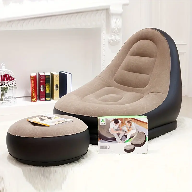Inflatable Recliner Chair with Footstool, Portable 1-Person Plastic Lounger for Adults, Indoor Lounging & Outdoor Camping, Recliner Chair for Indoor Use