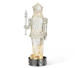 Glitzhome 12" Lighted Crystaline Nutcracker Figure Snow Globe