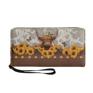 Womens Coin Bag  Highland Cow  Sunflower Wristlet Wallet For Ladies, Aesthetic  Card Holder Purse With Zipper, Birthday Christmas Graduation Gifts For Women, Office Daily Purse