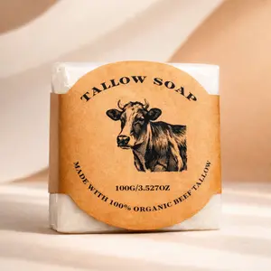 Nourrir Essentials- Tallow Soap - 100% Organic Beef Tallow Rich in Vitamins A D E K & Organic Honey for Dry Sensitive Skin 100G
