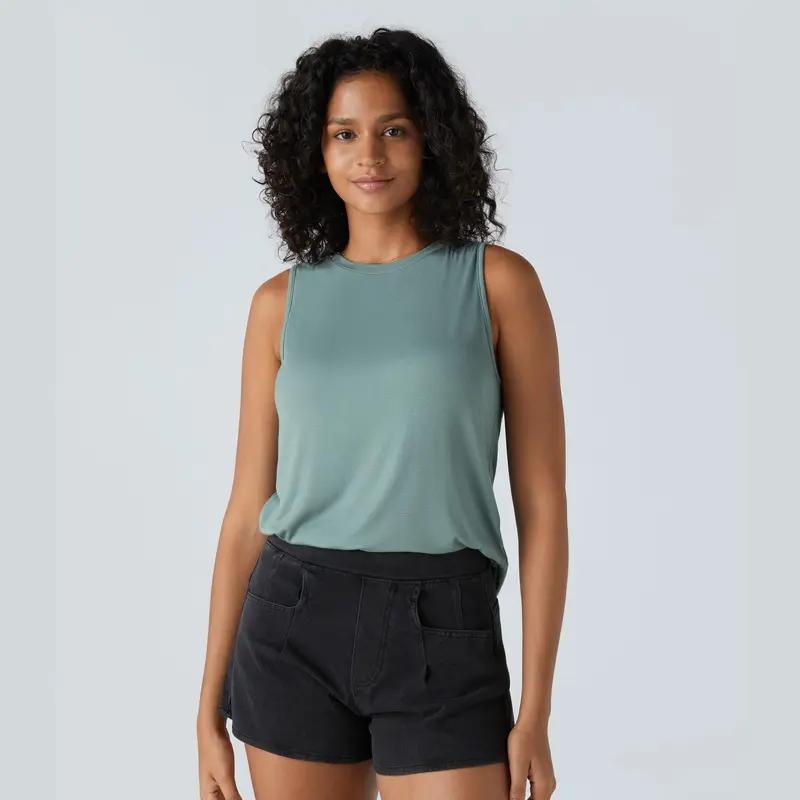 Halara Ribbed Round Neck Basic Casual Tank Top