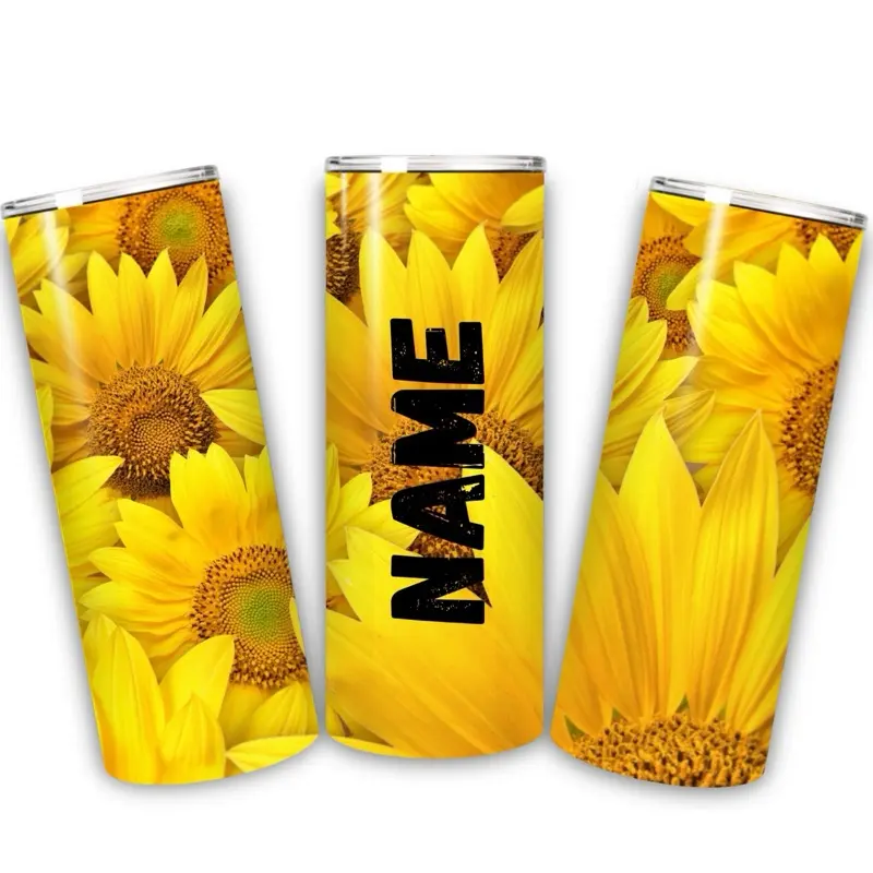 Sunflower tumbler personalizado | Vaso 20oz con nombre | Floral tumbler gift