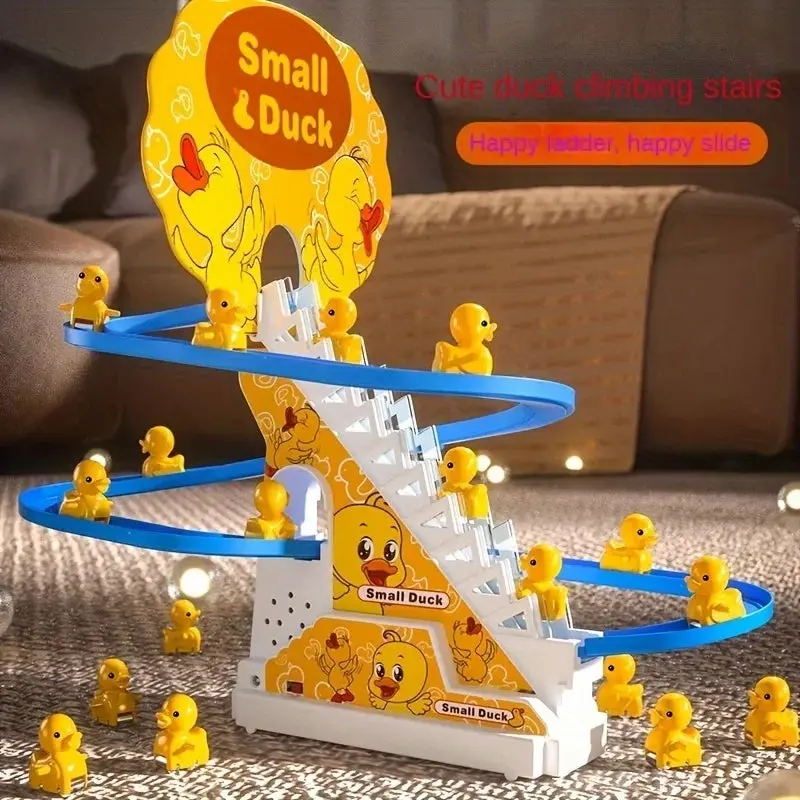 6Pcs Ducklings Climbing Stairs Toy, Electric Slide Yellow Duck Toy Light and Music Toy Easter Gift Halloween Christmas Gift