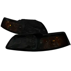 1999-2004 Mustang Factory Style Headlight Assemblies w/ Amber Reflectors (Chrome Housing/Smoke Lens)