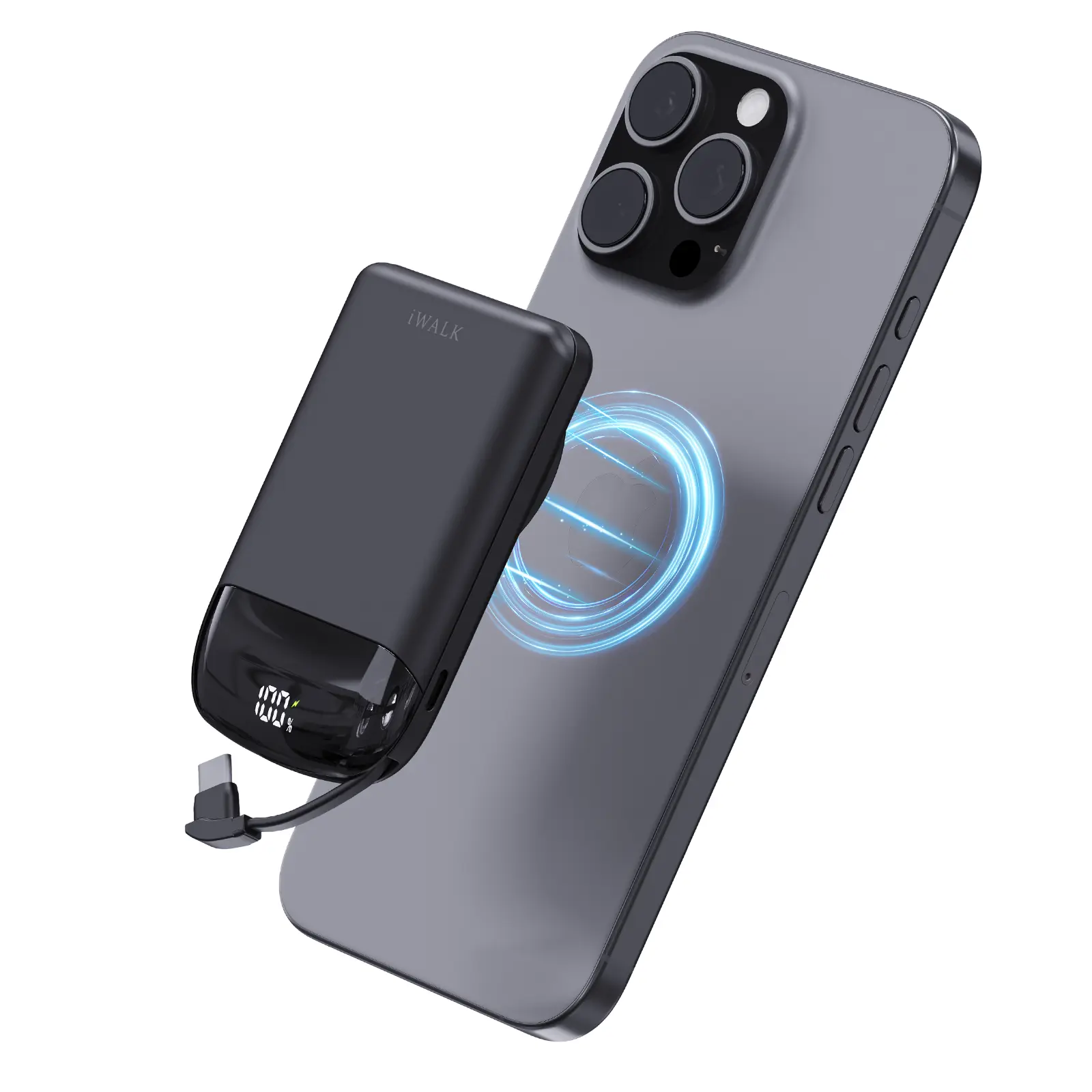 iWALK 10,000mAh Magnetic Portable Charger - 40W Fast Charging Ultra Mini Power Bank with Built-in USB-C Cable, Compatible with iPhone 17/16/15, Samsung S25/24, AirPods & More Black 40w Power for Mobile Smartphone Devices Accessories Chargeable, Wireless t