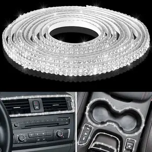 Bling Car Trim Self Adhesive Glitter Crystal Rhinestone Car Interior Exterior Accessories for Women DIY Line Molding Stickers for Auto Dashboard Diamond Ribbon Strips Decor