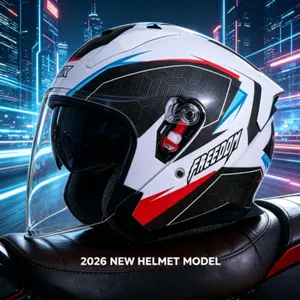 Double Lens Three-Quarter Cover Half Helmet, Unisex All-Season Motorcycle Riding Safety Helmet, Breathable Summer Bike Helmet for Men and Women, Open Face Motorcycle Helmet
