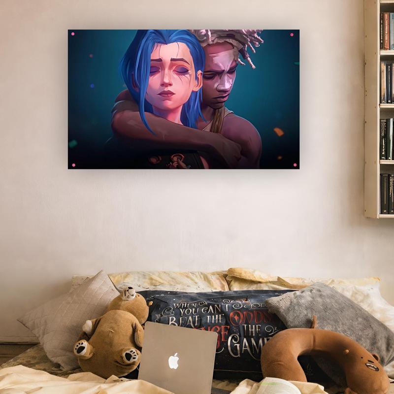 Jinx & Ekko Arcane Flag, League of Legends Wall Banner, Gaming Aesthetic Decor, Pink Gamer Dorm and Frat Room Flag