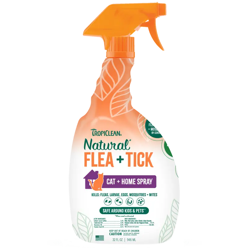 TropiClean Natural* Flea + Tick Home + Cat Spray, 32oz
