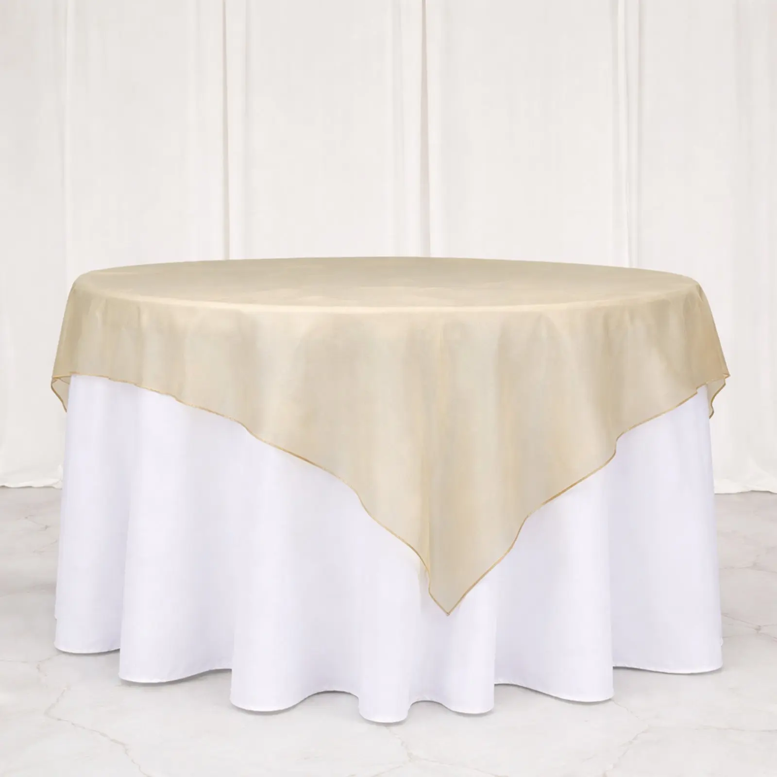 10-Pack Square Gold Organza Overlay Table Covers, 72"x72" Transparent Sheer, Indoor Home Supplies, Party Wedding Festive Decor Accessories, Overlay Table Cover, Indoors