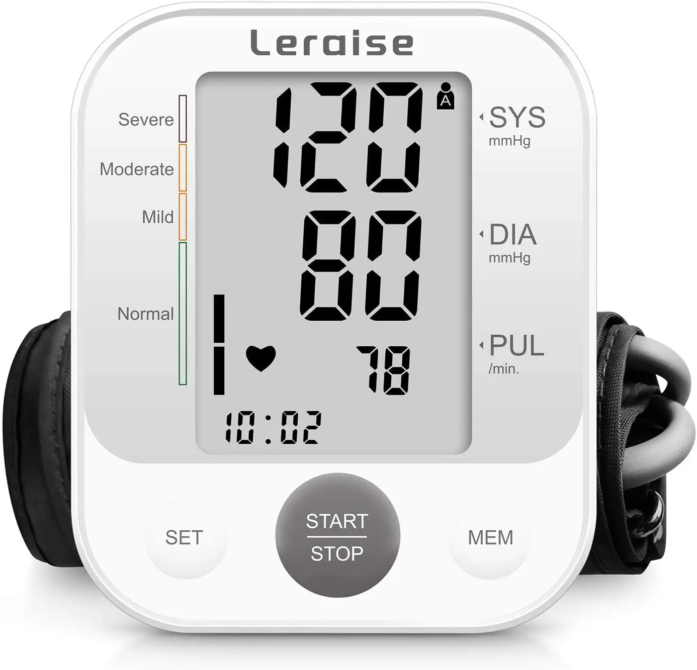 Leraise Healthcare Upper Arm Blood Pressure Monitor - Speaker-Equipped, 2-User Support, 240 Recordings, Large Cuff, Large Display Screen