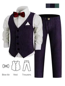 Boys' 3-pc formal vest set (100-150cm, no shirt), gift for ages toddler-young adult, for occasions like Christmas, weddings, Party - 17168