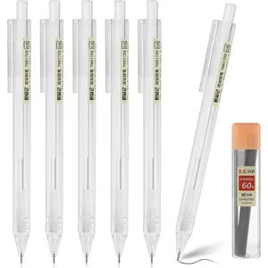 6 count Novelty Mechanical Pencil Set, 0.5mm Transparent Pen Shell Pencils with 60 count Lead Refill, Suitable for Drafting, Sketching, Art Class, Writing, and