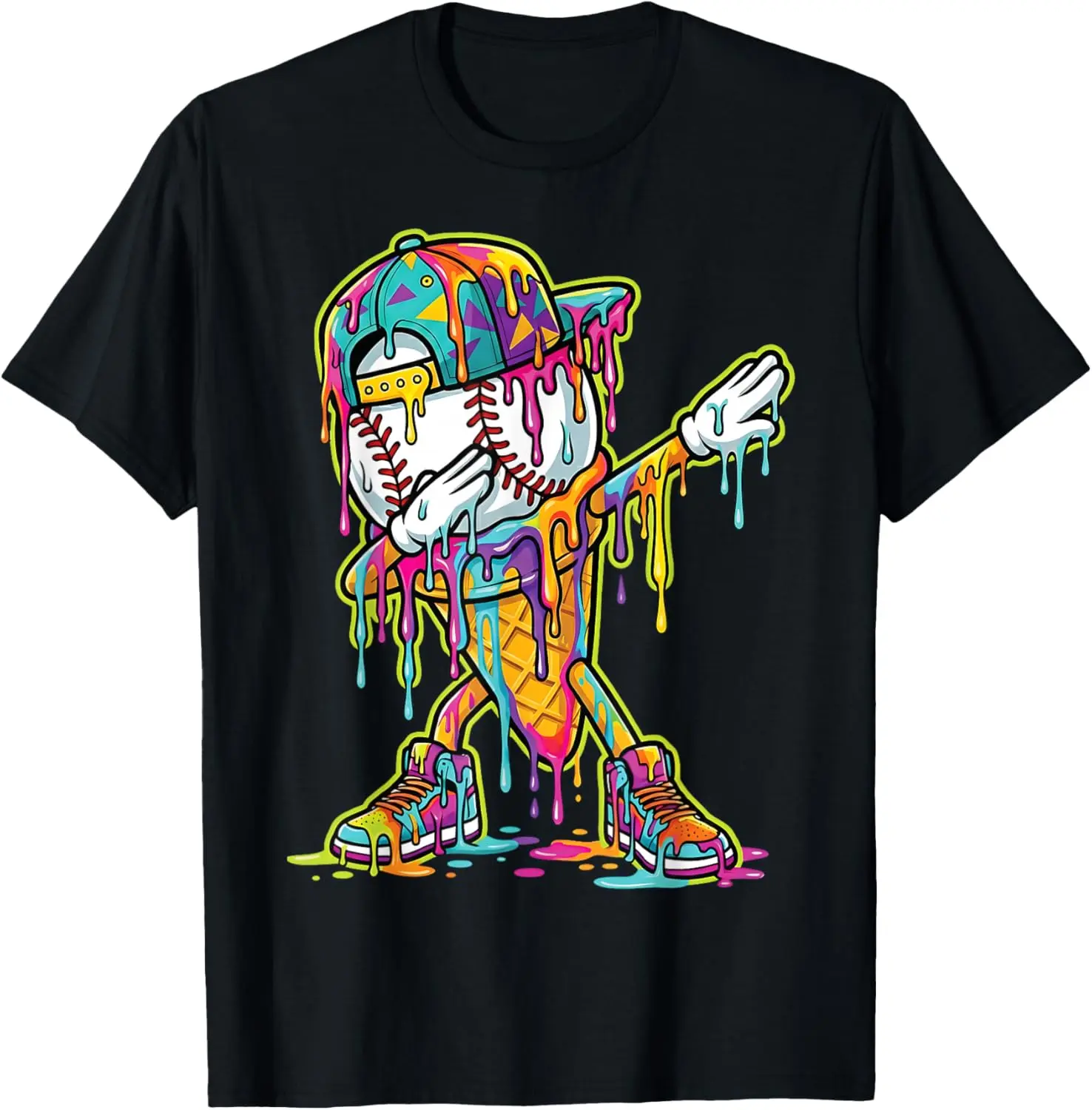 Baseball Ice Cream Dripping Dabbing Baseball Drip T-Shirt - Cotton Fabric Youth Boys Girl T-shirt