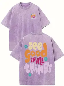 Women's Oversized Vintage Washed 230gsm 100% T-Shirt - Soft Loose Fit Short Sleeve Round Neck Casual Summer Blouse, Large Size Comfortable Casual Attire, Easy Care Machine Washable